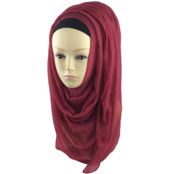 Women Muslim Voile Soft Head Neck Wrap Cover Hat Long Shawl Hijab Scarf Wine Red (Intl) - Intl  