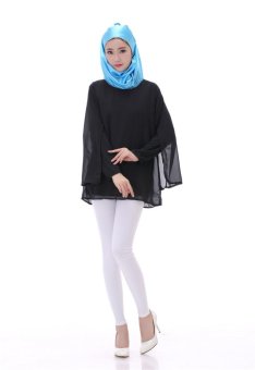 Women Muslim Wear Mulberry Silk Top Chffon Shirt Baju Kurung 5517 (Black)  