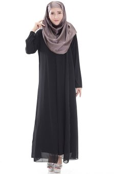 Women Muslim Wear Robe Chffon Long Dress Baju Kurung 5511 -Black  