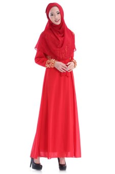 Women Muslim Wear Robe Chiffon Long Dress Baju Kurung 60011 (Red)  