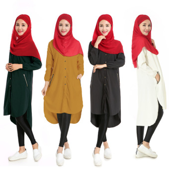 Women Muslim Wear Robe Spandex Long Shirt Baju Kurung 7901 (Dark green)  