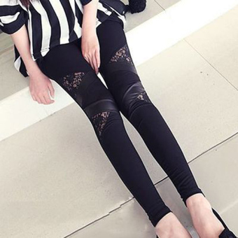 Women New Stitching Lace Stretch Tight Pants (Black) - intl  