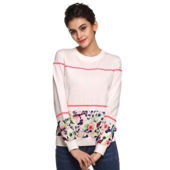 Women O Neck Sweet Butterlies Floral Printing Patchwork Hoodies Swearshirt Top - intl  