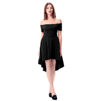 Women Off Shoulder Sleeve High Low Skater Dress Swing Party Cocktail Formal Dress Black - intl  