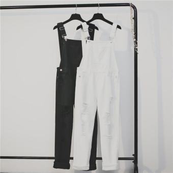 Women One-piece Hole To Do The Old Strap Jeans Trousers Piece of Trousers damin Rompers(black) - intl  