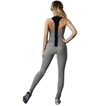 Women Sexy Sports Backless Fitness Yoga Running Pants Athletic Apparel Fashion Gym Patchwork Outfit Tank Top With Pants Leggings Two Pieces Set - intl  