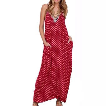 Women Sexy Strapless Polka Dot Casual Loose Long Maxi Dress Sexy Beach Dresses Plus Size Vestidos 6 Color Wine Red - Intl  