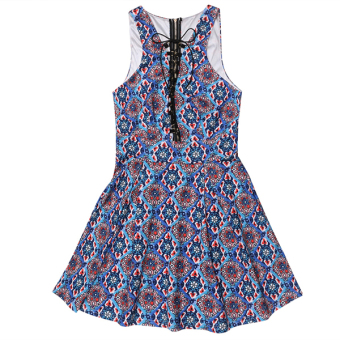Women Sleeveless Bandage Floral Casual Mini Dress ( Blue ) - intl  