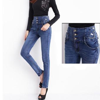 Women Slim Pencil Jeans Casual Korean Lady Pants Elegant High Waist Denim Trousers - intl  