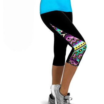 Women Sports Leggings Summer Slim Pattern Printed Pants High Waisted Capri Fitness Gym Running Calf-Length Pants Style 23 - intl  