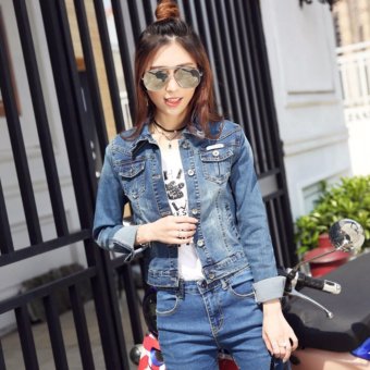 Women Spring Elasticity Short Denim Jacket Long Sleeve Casual Slim Jeans Coat - intl  