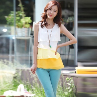 Women Summer Fashion Sleeveless Loose Chiffon Blouse Tops Tiered Patchwork Casual Shirt Plus Size Hot Sale (Yellow) - intl  