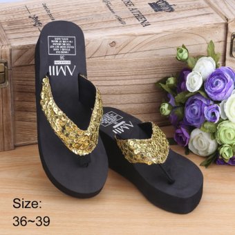 Women Summer Sandals Slipper Indoor Outdoor Flip-flops Beach Shoes Pantoufle Tongs Gold - intl  