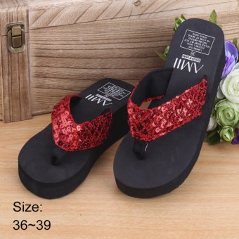 Women Summer Sandals Slipper Indoor Outdoor Flip-flops Beach Shoes Pantoufle Tongs Red - intl  