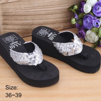 Women Summer Sandals Slipper Indoor Outdoor Flip-flops Beach Shoes Pantoufle Tongs Silver - intl  