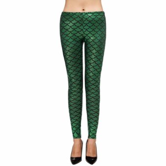 Women tamanho sereia sexy pants Digital colorida leggings(Deep Green) - intl  