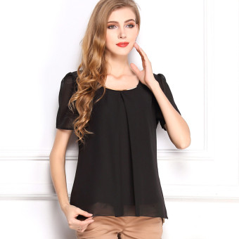 women Tshirt summer chiffon clothes o-neck short sleeves Tops casual chiffon shirt for women(black) - Intl  