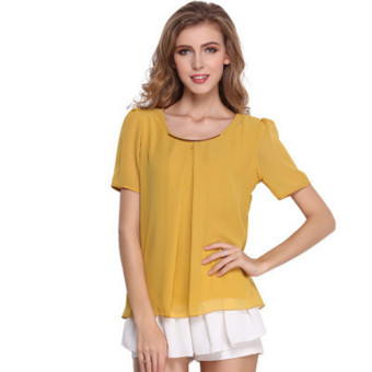 women Tshirt summer chiffon clothes o-neck short sleeves Tops casual chiffon shirt for women(yellow) - Intl  
