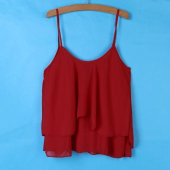 Women V Neck Sleeveless Chiffon Summer Casual Strap Vest Tops Blouse Red S/M/L/XL  