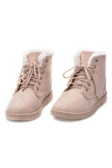Women Warm Faux Fur Lace-up Comfort Flats Ankle Winter Snow Boots 5 Colors-khaki-37  