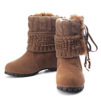 Women Warm Winter Faux Fur Tassel Wedge Heel Snow Boots Lady Suede Winter Shoes KHAKI - intl  