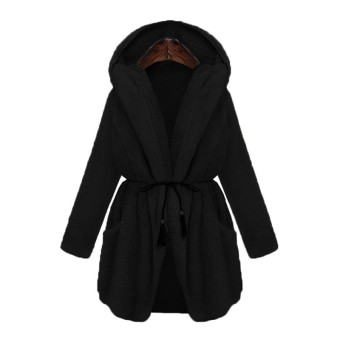 Women Winter Casual Loose Solid Jacket Coats Female Long Sleeve Hooded Tops Fashion Pockets Lamb Outwear Plus Size - intl  