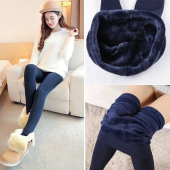 Women Winter Warm Fleece Lined Tights Pants Thermal Stretchy Leggings (Navy Blue)  - intl  