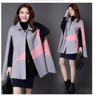 Women Winter Wool Shawl Wool Jacket Cloak Cardigan Plus Size Gray - intl  