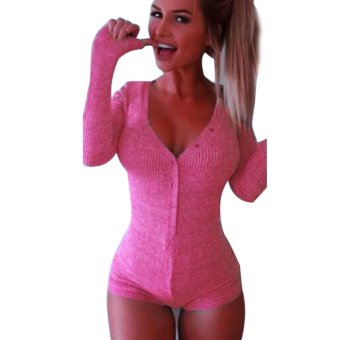 WomenJupsuitady V Neckong eeve Bodycon Bagndage Jupsuit Pink  