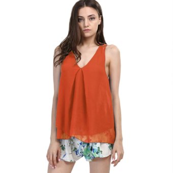 Women's Casual Chiffon Chic Elegant Lady Sleeveless Tops Camisole (Orange)  