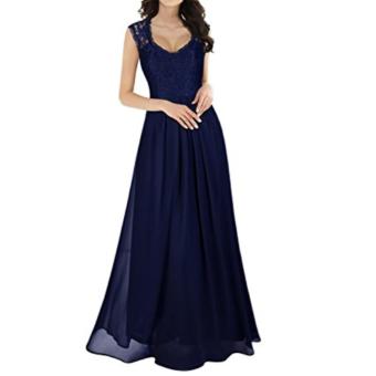 Women's Casual Deep- V Neck Sleeveless Vintage Maxi Dresses Navy Blue - intl  