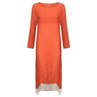 Women's Casual Loose Linen Long Maxi Kaftan Dress (Orange)  