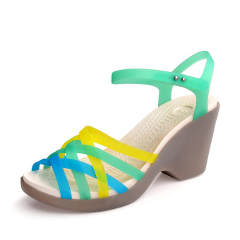 Women's Color Wedge Sandals Jelly Silicone Shoes Green - intl  
