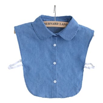 Women's Denim Cotton Fake Half Shirt Detachable Shirt Blouse Tie False Doll Collar with Bust Elastic Band  