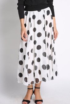 Women's Dot Print Chiffon Long Maxi Skirt (White)  