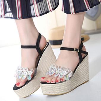 Women's Espadrille Sandals Japanese Party Shoes with Crystal Black - intl  