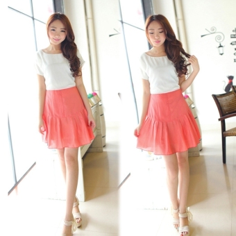 Women's Fashion Beautiful Slim Splicing Short Sleeve Chiffon Dress 2 Colors 3 Sizes Pink - intl  