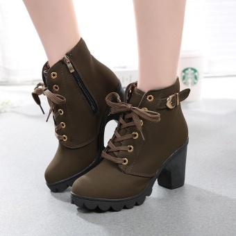 Womens Fashion High Heel Lace Up Ankle Boots Ladies Buckle Platform Shoes - intl  