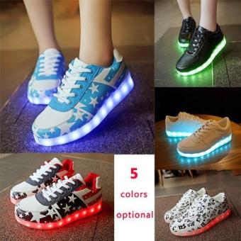 Women's Fashion LED Shoes Flat Luminous Fluorescent Light Board Shoes Korean USB Charging (Black) - intl  