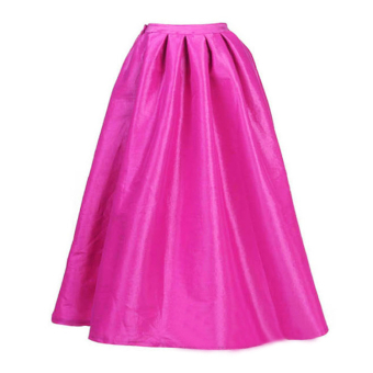 Women's Fashion Retro Bubble High Waist Elastic Pleated Partry Skirt (Pink)  