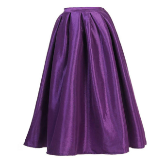 Women's Fashion Retro Bubble High Waist Elastic Pleated Partry Skirt (Purple)  