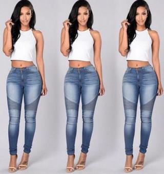 Women's Fashion Sexy Fold Pencil Jeans Casual Blue Ripped Denim Pants Lady Long Skinny Slim Maxi Jeans Trousers - intl  