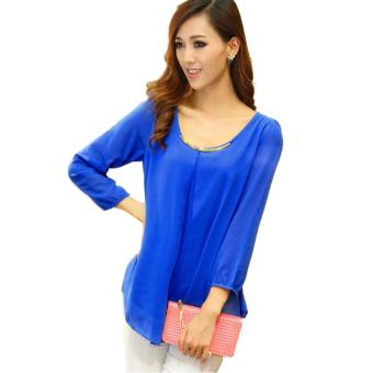 Women's Fashion Sexy Tops Long Sleeve Casual Chiffon Pleated Shirt Career Blouse 4 Colors (Blue) - intl  