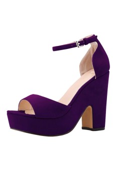 Women's Faux Suede Wedge High Heel Platform Pumps Court Shoes(Purple)  