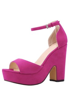 Women's Faux Suede Wedge High Heel Platform Pumps Court Shoes (Rosepink)  