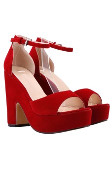 Women's Faux Suede Wedge High Heel Platform Pumps Court Shoes(Red)  