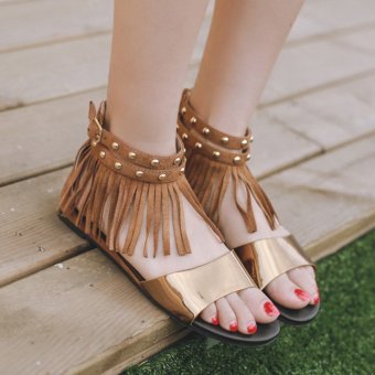 Women's Flat Shoes Korean Casual Sandals with Tassel Brown - Intl  