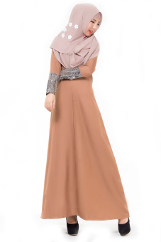 Womens Fshion Long Sleeve Sequins Kaftan Muslim Dress (Coffee)  