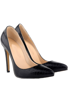 Women's High Heels Pointed Toe Platform Pumps PU Leather Stiletto Court Shoes (Black)  