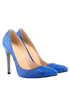 Women's High Heels Pointed Toe Platform Pumps PU Leather Stiletto Court Shoes (Blue)  